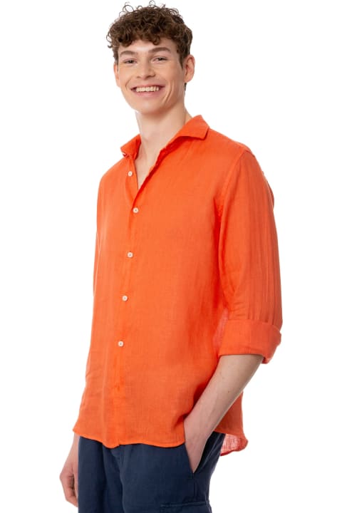 أدوات منزلية MC2 Saint Barth Man Water Color Orange Linen Pamplona Shirt