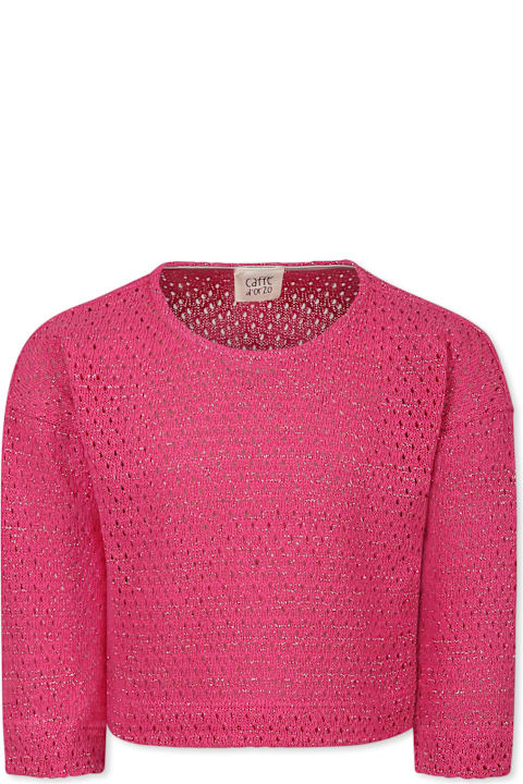 Caffe' d'Orzo for Girls Caffe' d'Orzo Fuchsia Crop Jumper For Girl With Gold Lurex Details