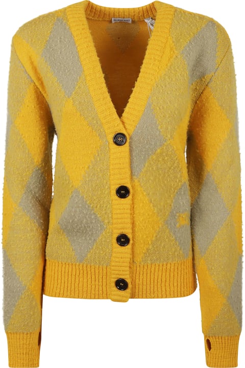 Sweaters for Women Burberry Diamond Patterned Rib Trim Cardigan