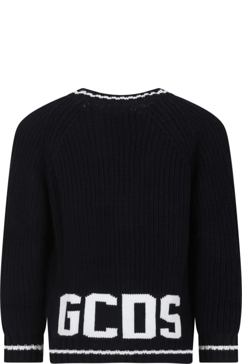 GCDS Mini Sweaters & Sweatshirts for Boys GCDS Mini Black Cardigan For Kids With Logo