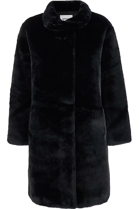 Apparis for Women Apparis 'blair' Midi Black Coat With High Neck In Eco Fur Woman