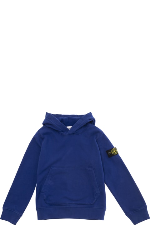 Homeware Stone Island Junior Blue Hoodie With Logo Patch In Cotton Man