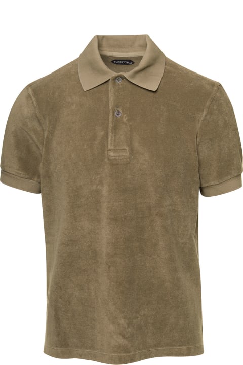 Beige Polo T-shirt Fellece Texture  In Cotton Blend Man