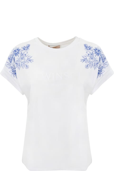 TwinSet Topwear for Women TwinSet T-shirt With Floral Embroidery