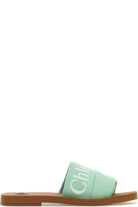 Chloé for Women Chloé Mint Green Linen Woody Slippers