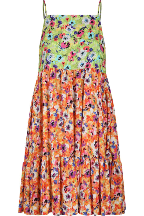 Fashion for Girls MSGM Orange Dress For Girl With Floral Print