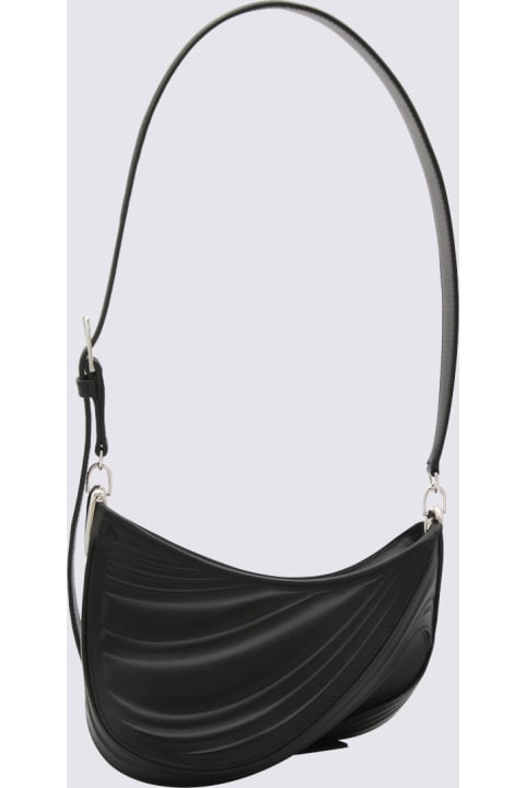 Fashion for Women Mugler Black Leather Spiral Curve Shoulder Bag