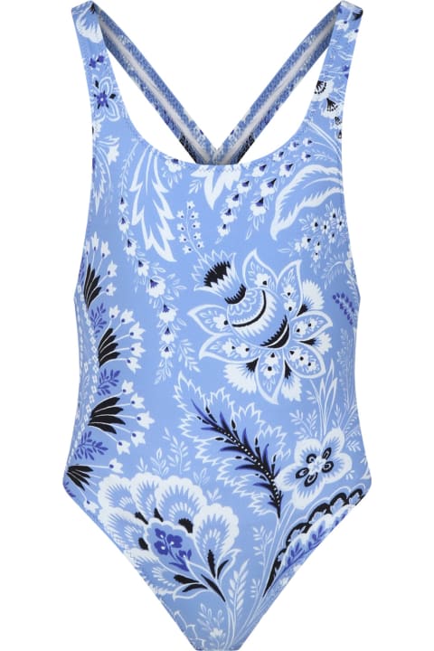 Etro for Kids Etro Sky Blue Swimsuit For Girl With Paisley Motif