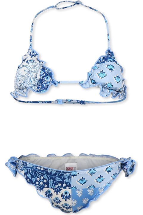 Homeware MC2 Saint Barth Light Blue Bikini For Girl With Floral Print