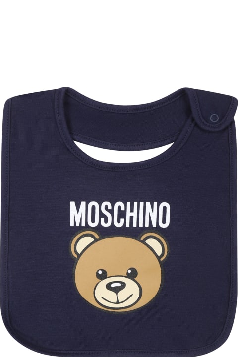 Moschino for Kids Moschino Blue Set For Baby Boy With Teddy Bear And Logo