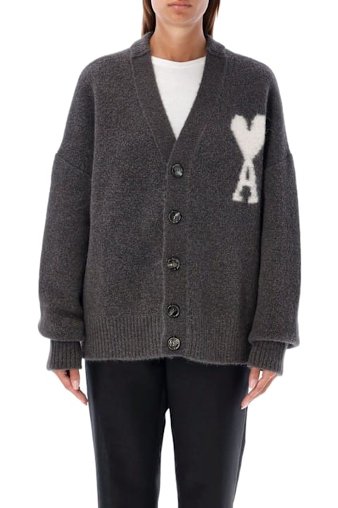 Ami Alexandre Mattiussi سترات لـ السيدات Ami Alexandre Mattiussi Paris De Coeur Logo Intarsia-knit V-neck Cardigan