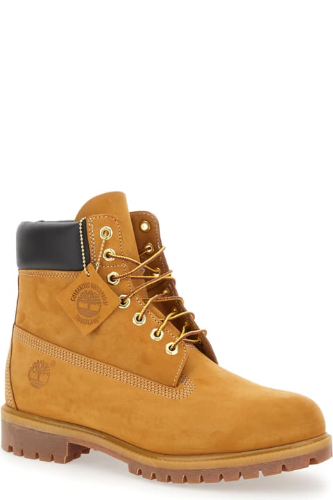 Homeware Timberland 
premium
 Beige Ankle Boots With Embossed Logo On The Side And Front Lace-up Closure In Leather Man