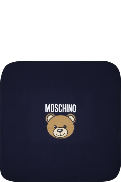Sale for Baby Girls Moschino Blue Babies Blanket With Teddy Bear And Logo