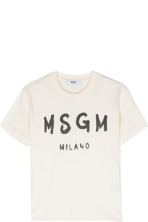 MSGM for Kids MSGM Cream T-shirt With Brushed Logo