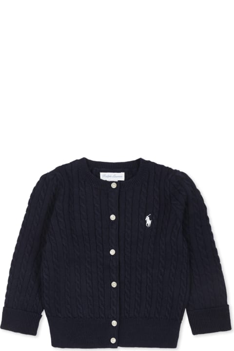 ベビーガールズ Ralph Laurenのニットウェア＆スウェットシャツ Ralph Lauren Blue Cardigan For Baby Girl With Logo