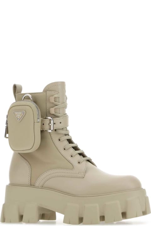 Shoes for Women Prada Sand Leather And Re-nylon Monolith Boots