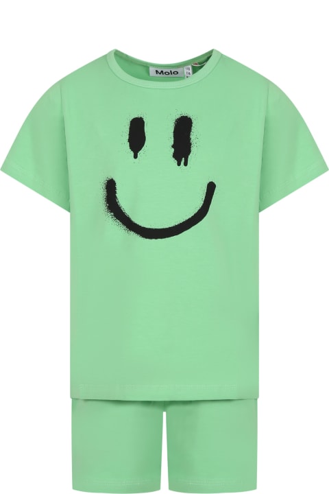 ボーイズ Moloのジャンプスーツ Molo Green Pajamas For Kids With Smile
