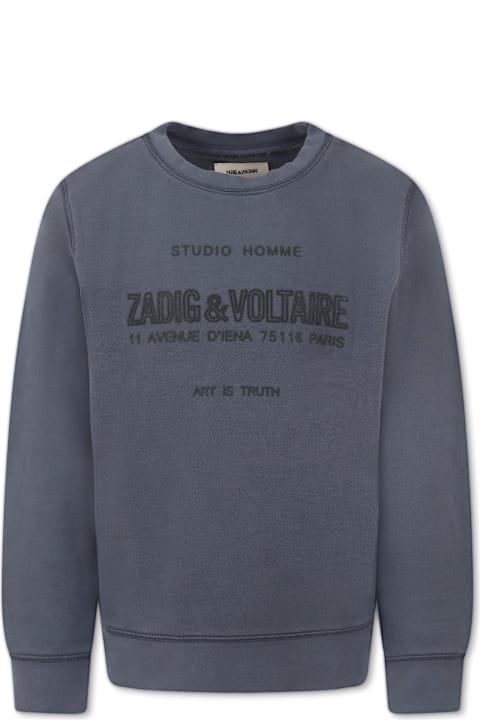 ボーイズ Zadig & Voltaireのニットウェア＆スウェットシャツ Zadig & Voltaire Grey Sweatshirt For Boy With Black Logo