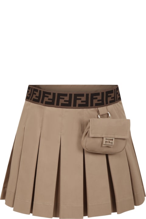 Bottoms for Girls Fendi Beige Casual Skirt For Girls With Baguette And Ff Logo