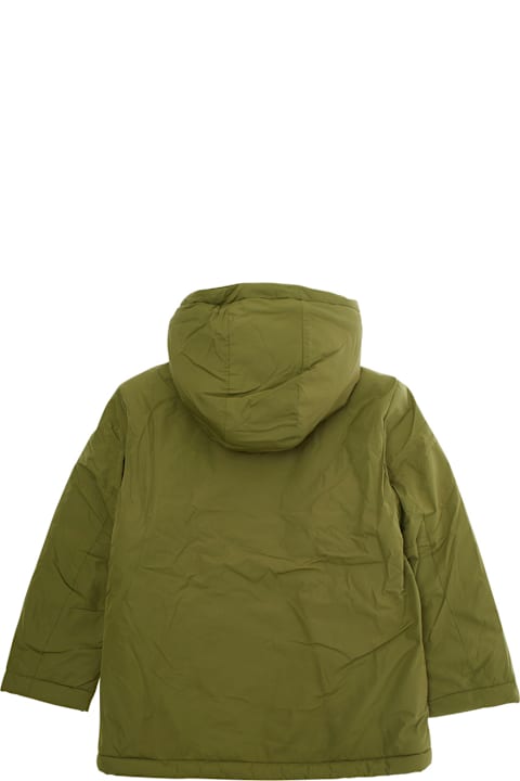 Kenzo Kids for Women Kenzo Kids Green Coat With Fixed Hood And Logo Printed On The Front In Tech Fabric Boy