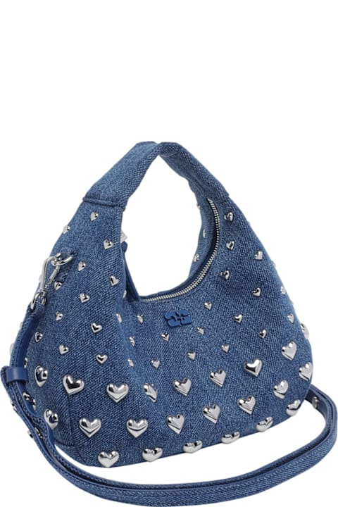Ganni for Men Ganni Hobo Mini Heart Stud Denim Handbag