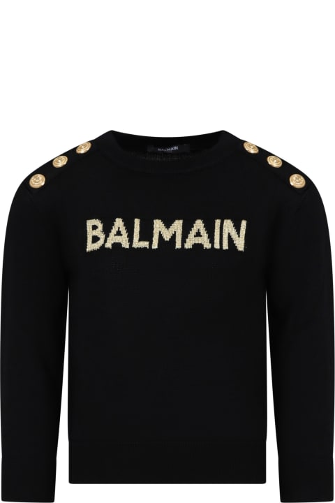 Balmain for Girls Balmain Black Sweater For Girl With Logo