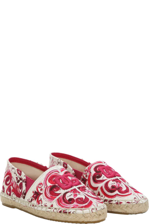 Dolce & Gabbana Shoes for Baby Girls Dolce & Gabbana Espadrilles With Dg Logo And Fuchsia Majolica Print