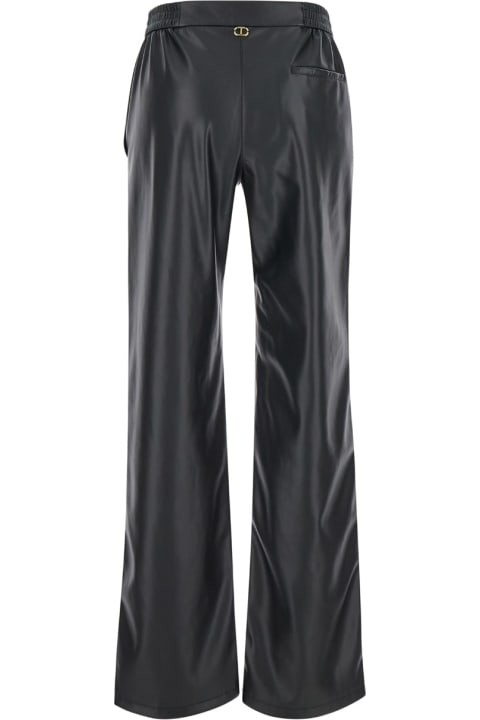 Homeware TwinSet Black Pants With Elastic Waistband And Logo In Eco Leather Woman