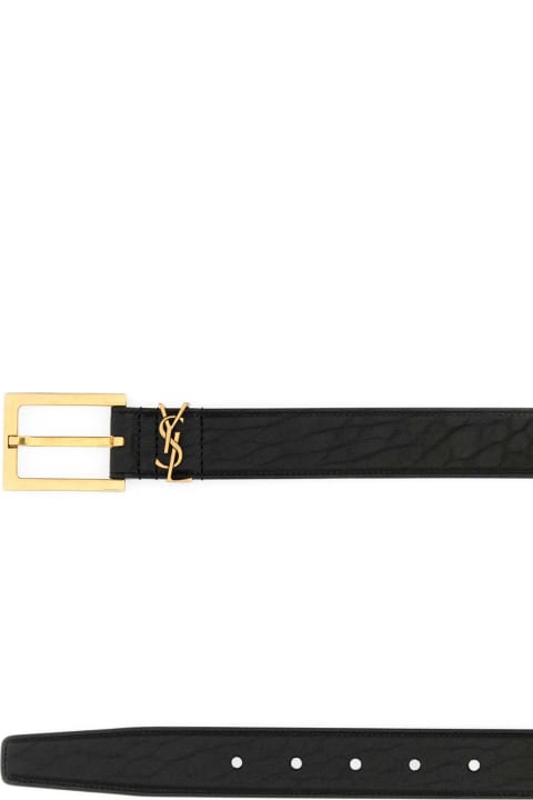 Saint Laurent Belts for Women Saint Laurent Black Leather Cassandre Belt
