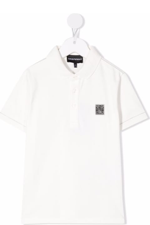 Emportio Armani Kids Boy 's White Cotton Piquet Polo Shirt With Logo