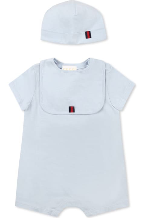 Gucci for Baby Girls Gucci Light Blue Romper Set For Baby Boy With Logo