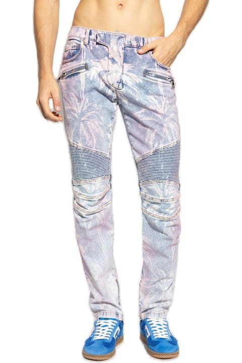 Balmain Clothing for Men Balmain Palm Tree Printed Denim Biker Jeans