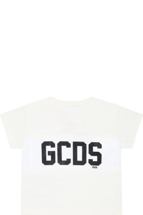 Topwear for Baby Girls GCDS Mini Ivory T-shirt For Baby Boy With Black Logo