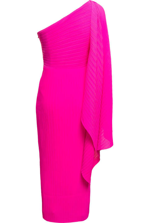 Solace London Clothing for Women Solace London 'lenna' Midi Fuchsia One-shoulder Dress In Pleated Fabric Woman