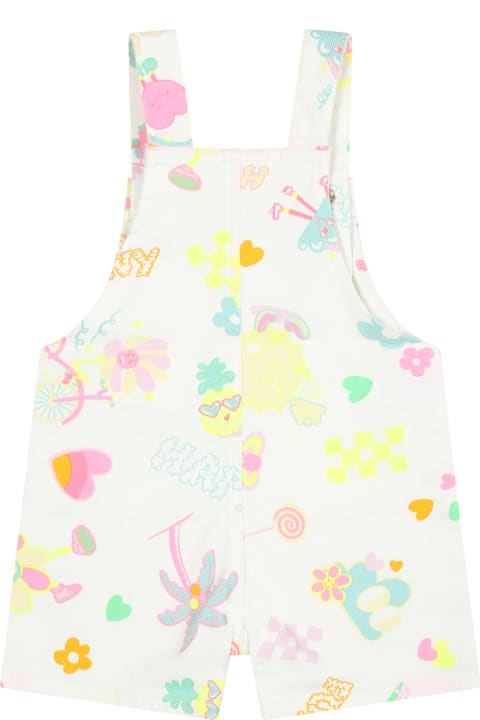 Topwear for Baby Girls Billieblush White Dungarees For Baby Girl With Multicolor Pattern