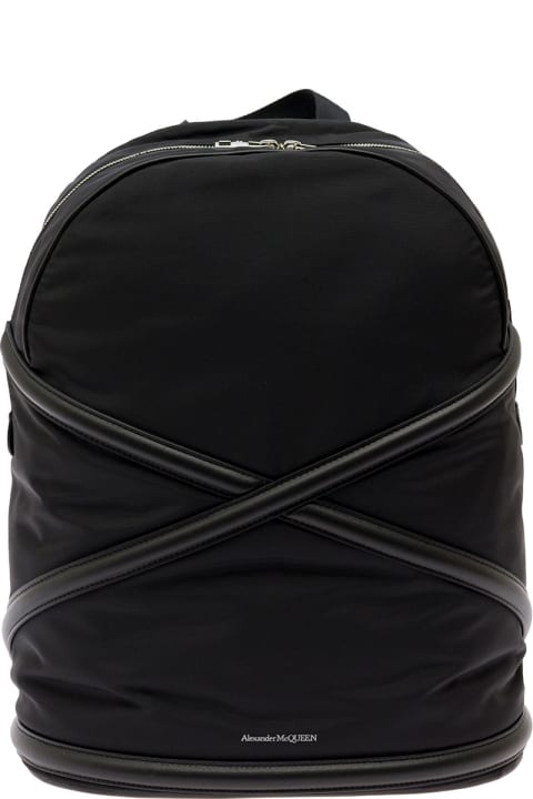 Black Backpack With Tonal Harness Deatil In Nylon Man Alexander Mcqueen
