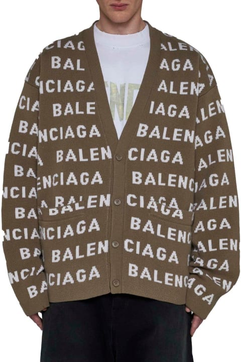 メンズ Balenciagaのニットウェア Balenciaga Logo Intarsia-knit Cardigan