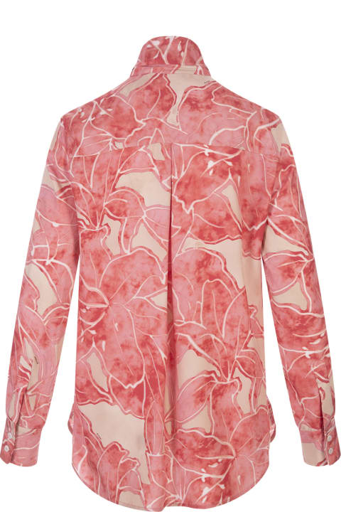 Kiton Topwear for Women Kiton Printed Pink Silk Shirt With Lavalliere Collar