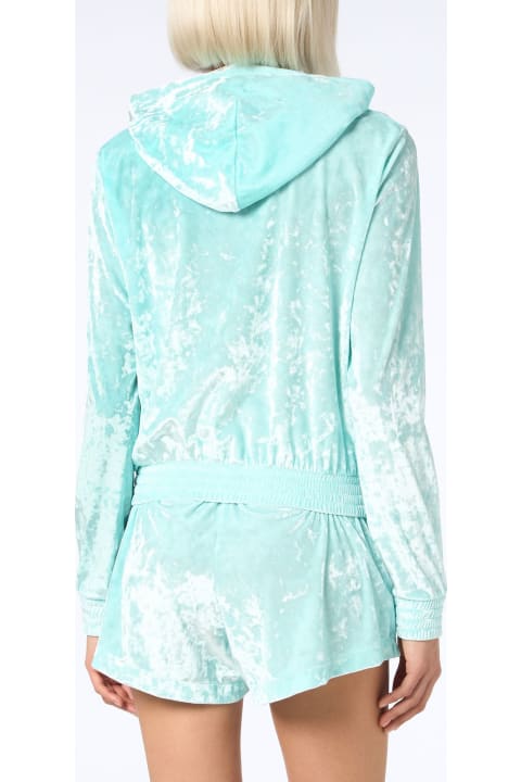 MC2 Saint Barth Fleeces & Tracksuits for Women MC2 Saint Barth Woman Water Green Chenille Zipped Hoodie Jasmine