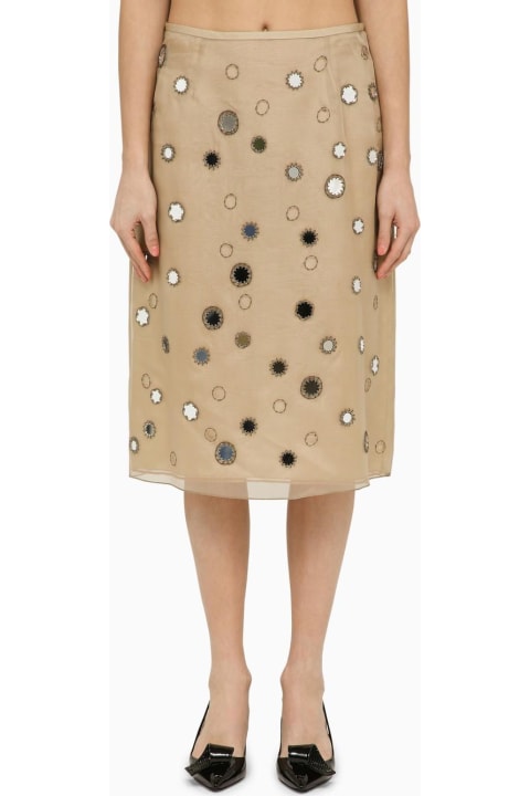 Prada Skirts for Women Prada Beige Silk Midi Skirt With Mirrors