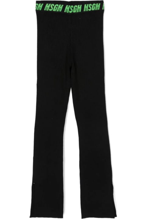 ガールズ MSGMのボトムス MSGM Black Ribbed Trousers With Logo On Waist