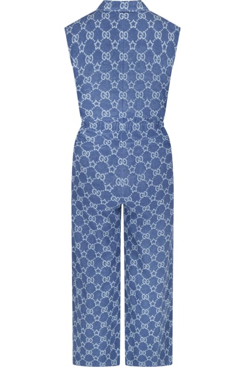 Blue Jumpsuit For Girl With Gg Stars