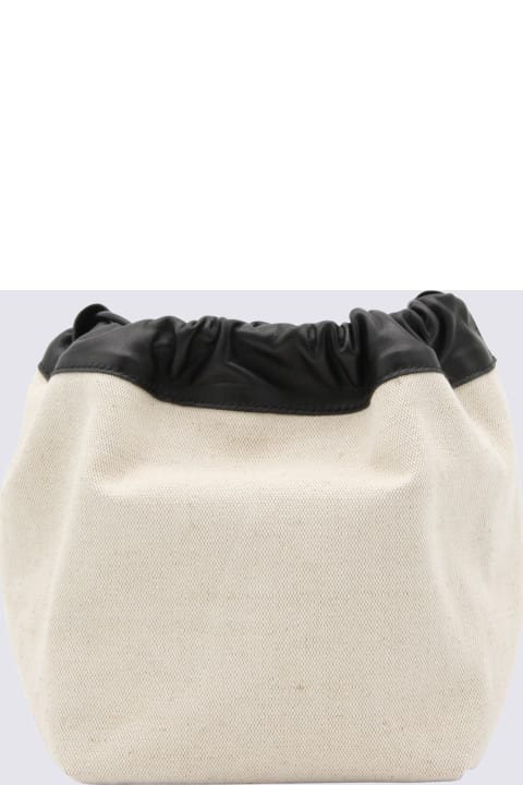 Fashion for Women Jil Sander Ivory Canvas And Black Leather Bucket Bag