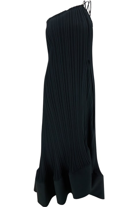 Clothing for Women Lanvin Maxi Black One-shoulder Pleated Dress With Beads In Crêpe De Chine Woman