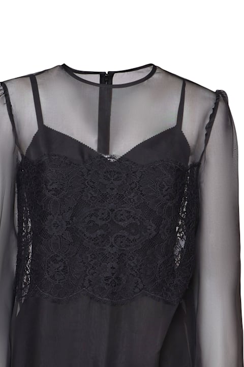 Dolce & Gabbana Dresses for Women Dolce & Gabbana Short Dress In Silk Organza With Lace Inlays
