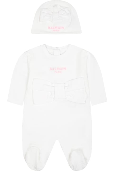 Bodysuits & Sets for Baby Girls Balmain White Babygrown For Baby Girl With Logo