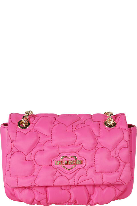 Love Moschino Women Love Moschino Heart Embroidered Flap Chain Shoulder Bag