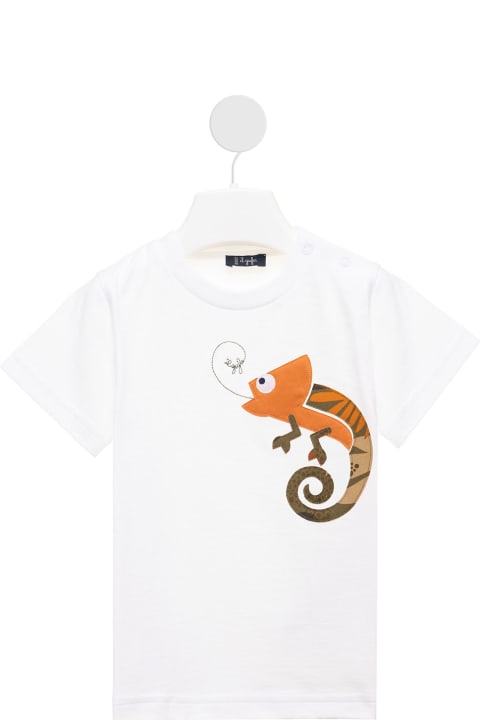Il Gufo Kids Baby Boy's White Cotton T-shirt With Chameleon Print