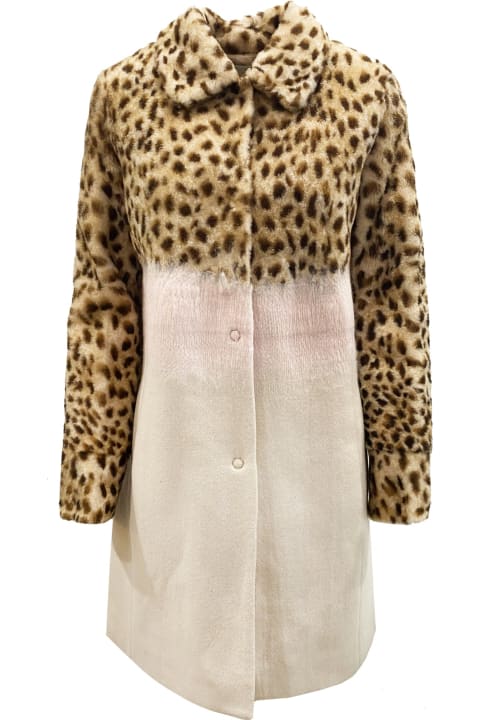 DROMe Coats & Jackets for Women DROMe Leopard Sleeve Shearling Coat