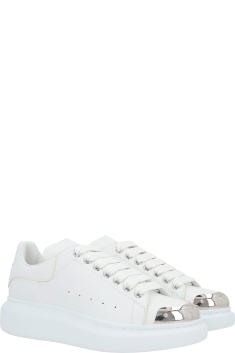 White Oversized Sneakers With Silver Metal Toe